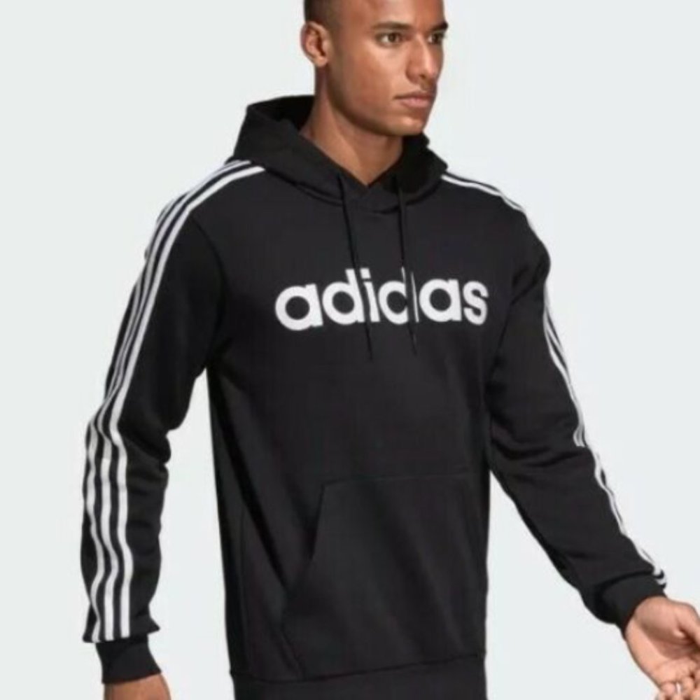 Adidas Essentials 3 Stripes Fleece Hoodie Black/White